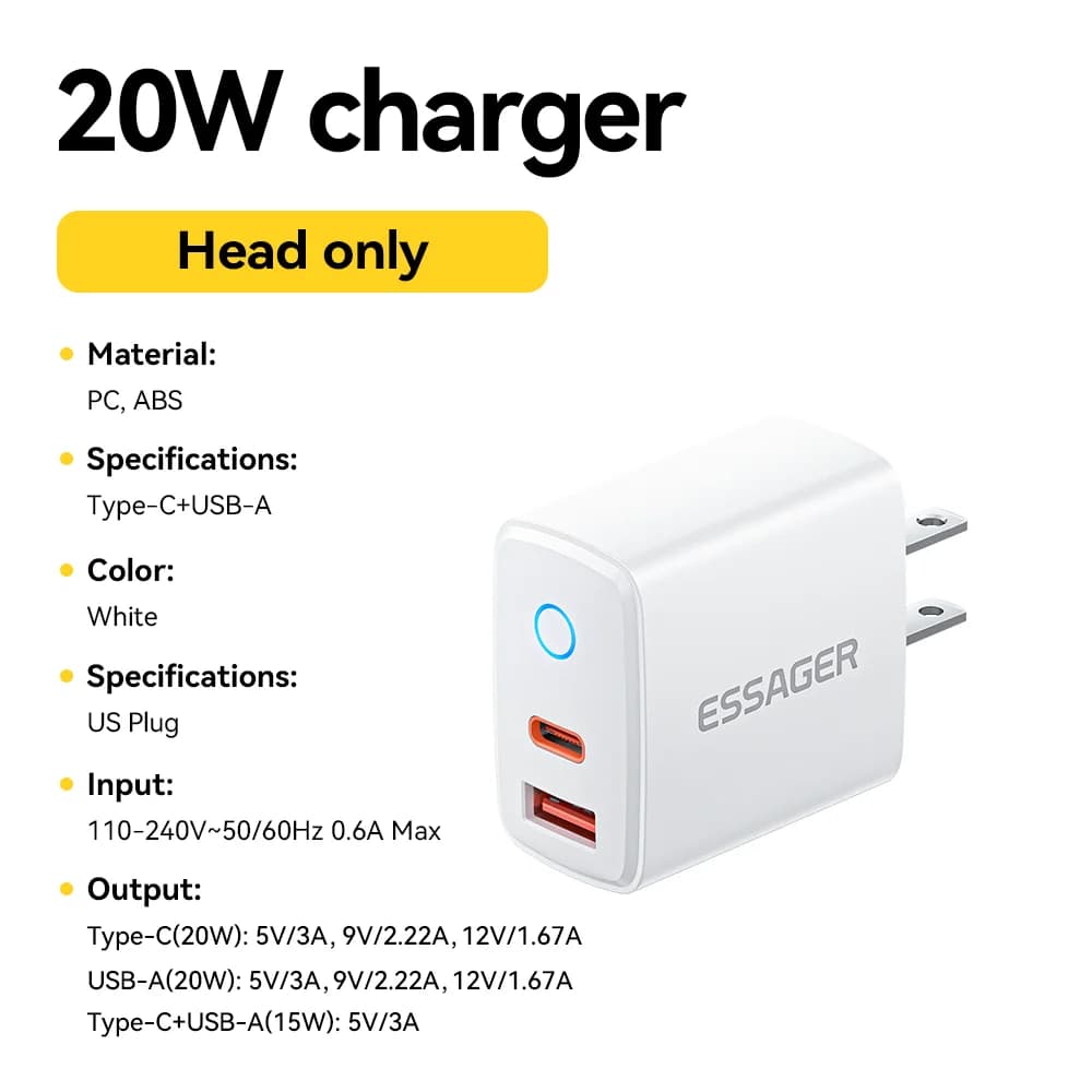 Σετ Γρήγορου Φορτιστή 20W USB-C PD
