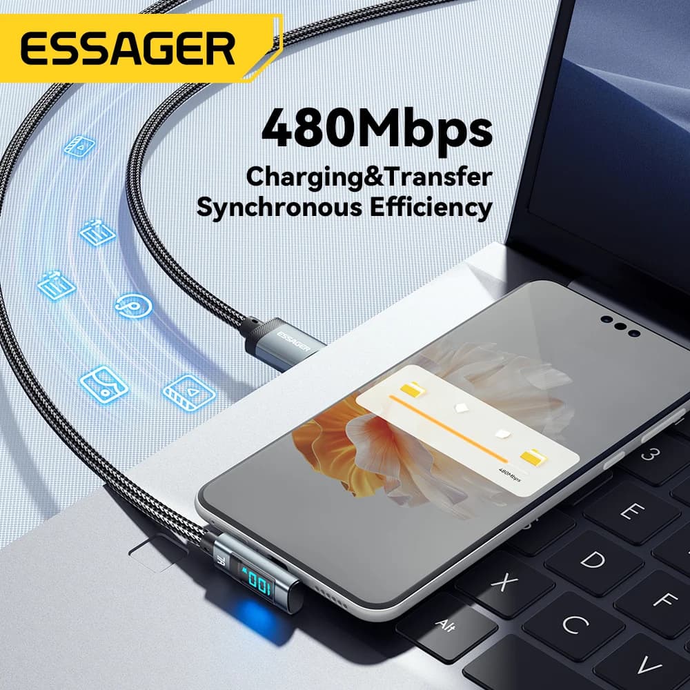 Καλώ USB-C Γωνιακό 7A 100W με Ψηφιακή Οθόνη