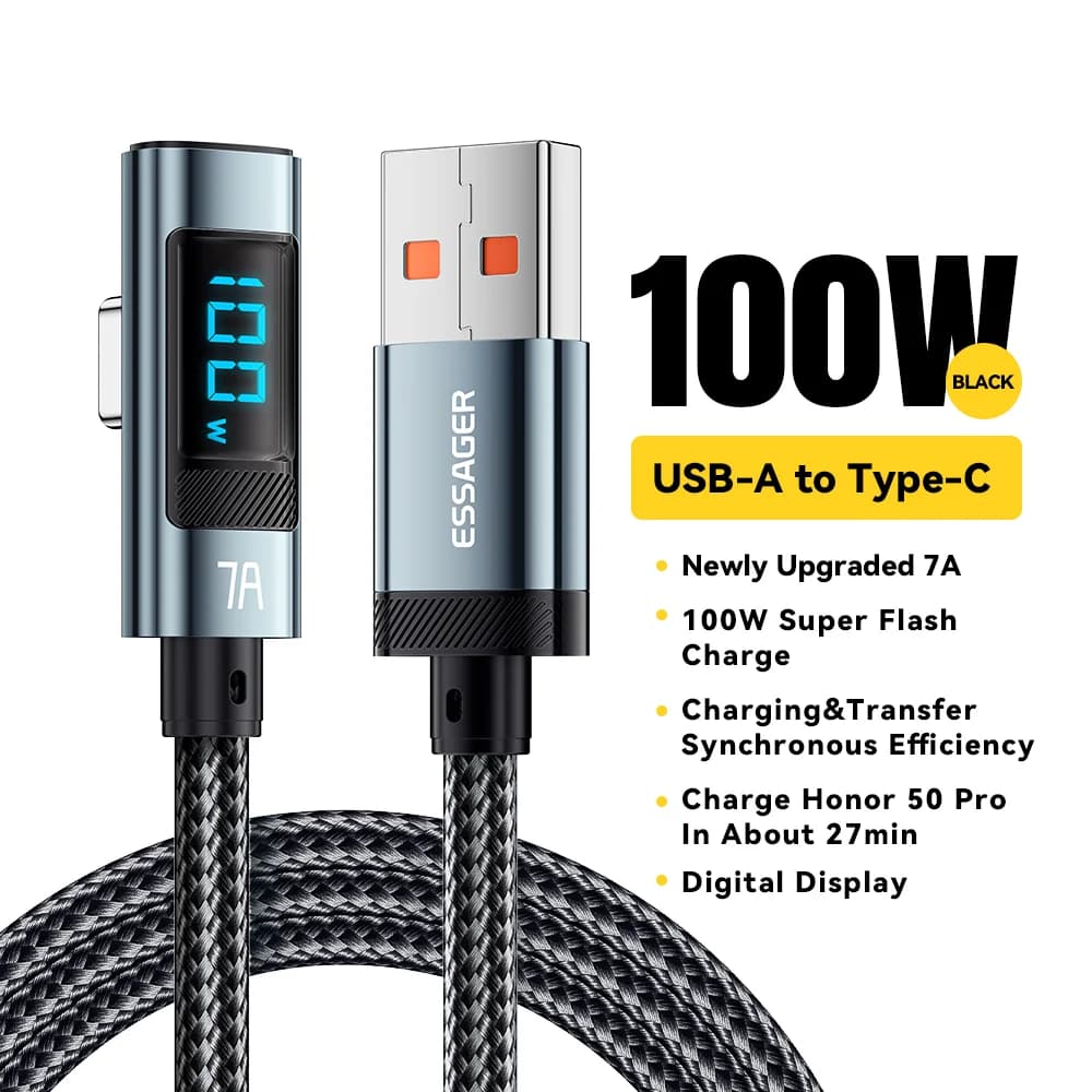 Καλώ USB-C Γωνιακό 7A 100W με Ψηφιακή Οθόνη