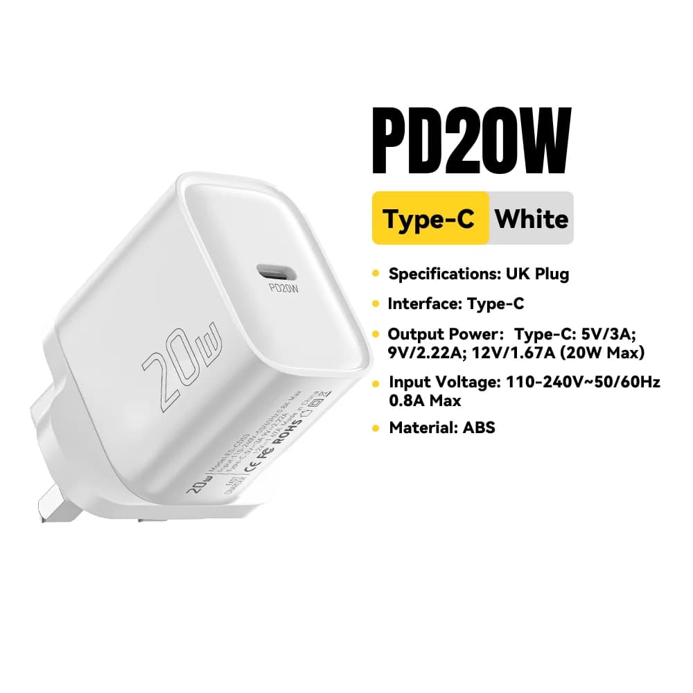 Mini Τοίχου Φορτιστής 20W USB-C PD Γρήγορης Φόρτισης