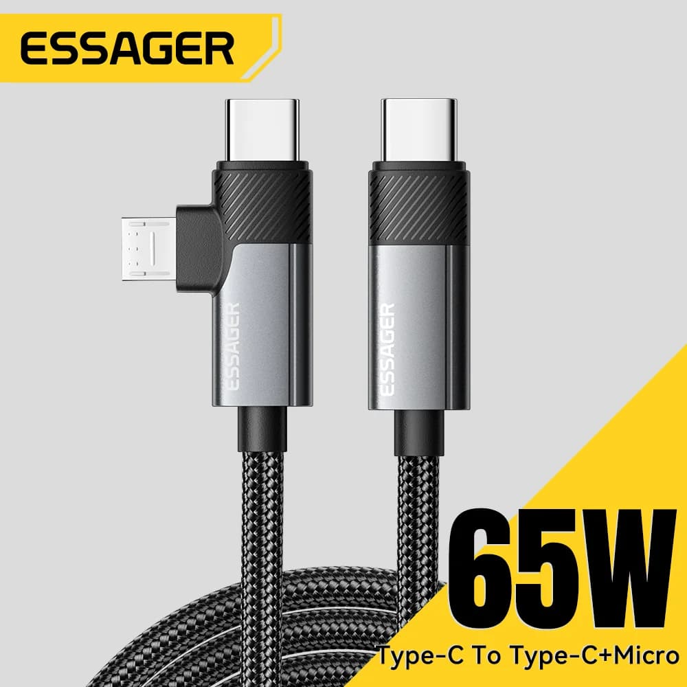 Καλώδιο Ταχυφόρτισης 2-σε-1 65W PD Type-C/USB-A σε Micro