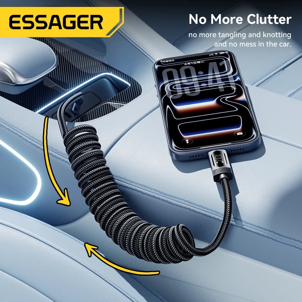 Καλώδιο Αυτοκινήτου Σπειροειδές USB-C σε USB-C 100W