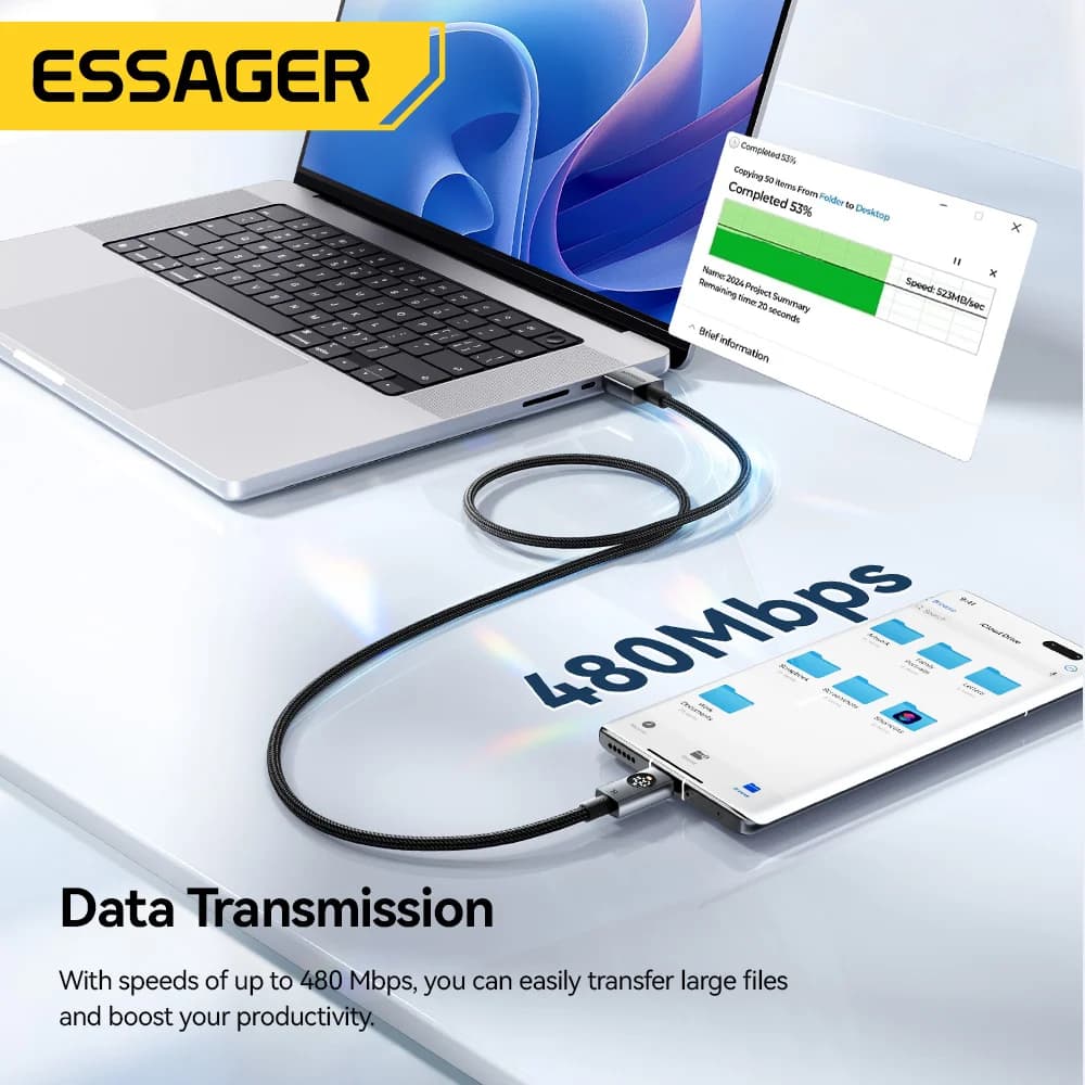 Καλώ USB-C 7A 100W με Ψηφιακή Οθόνη