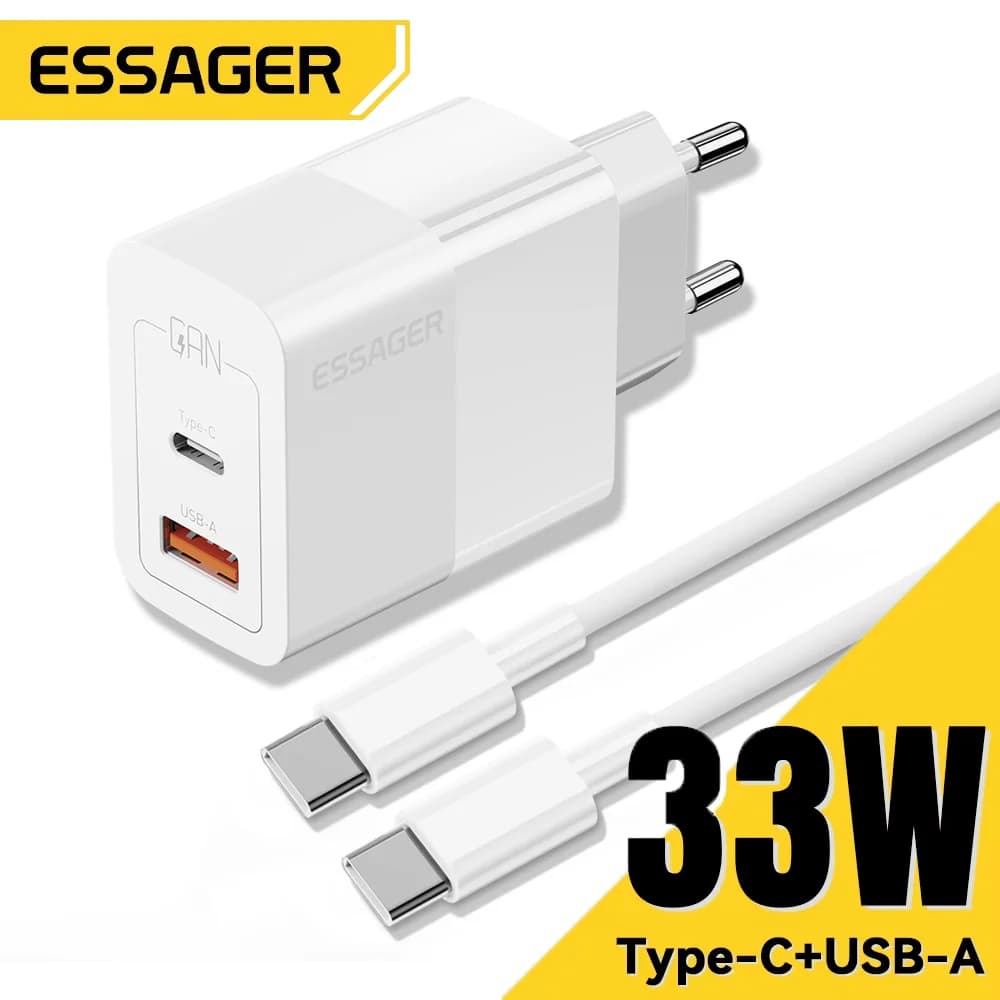 Mini Τοίχου Φορτιστής Γρήγορης Φόρτισης USB-C 33W Διπλής Θύρας