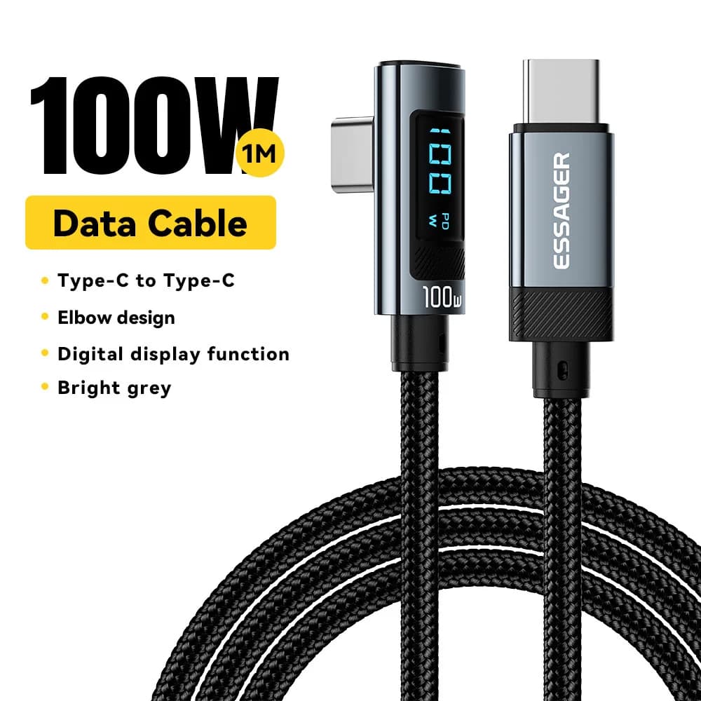 Καλώ USB Type-C 100W με γωνία 90° και LED οθόνη