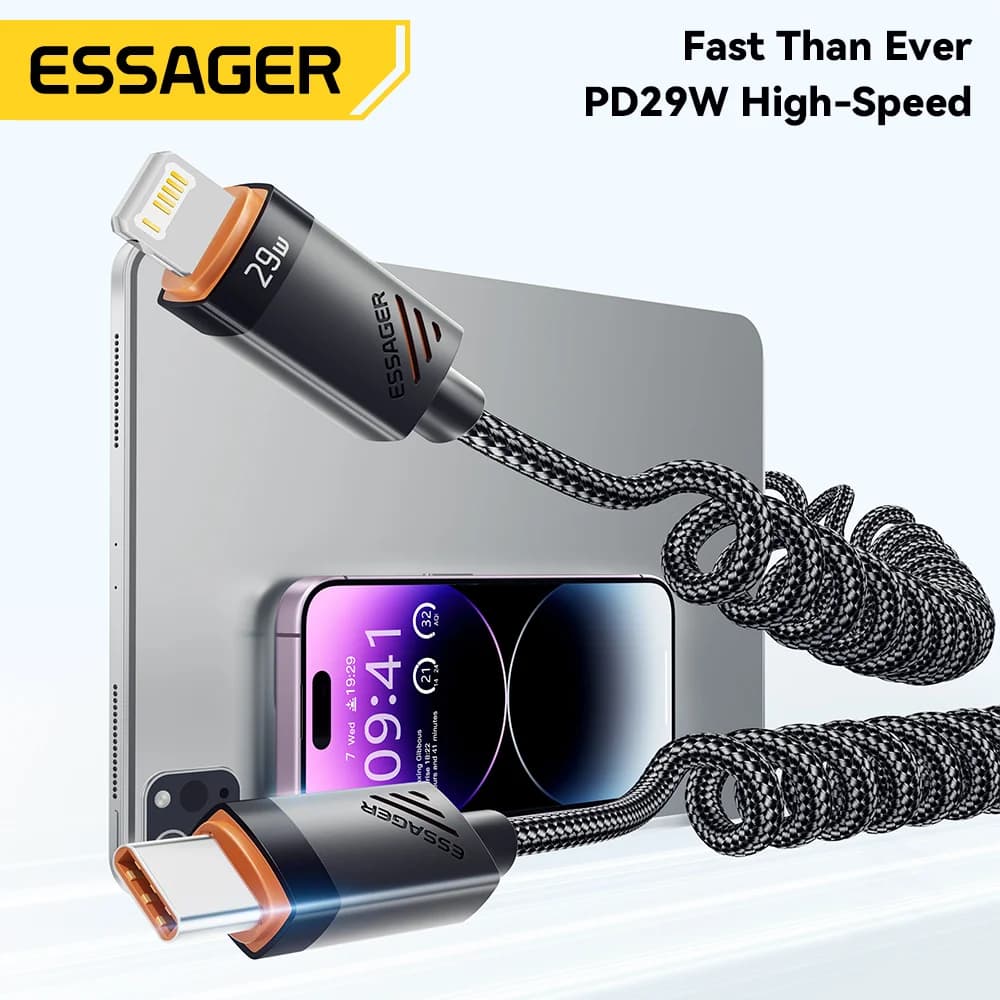 Ελατηριωτό Καλώδιο Γρήγορης Φόρτισης USB-C σε Lightning