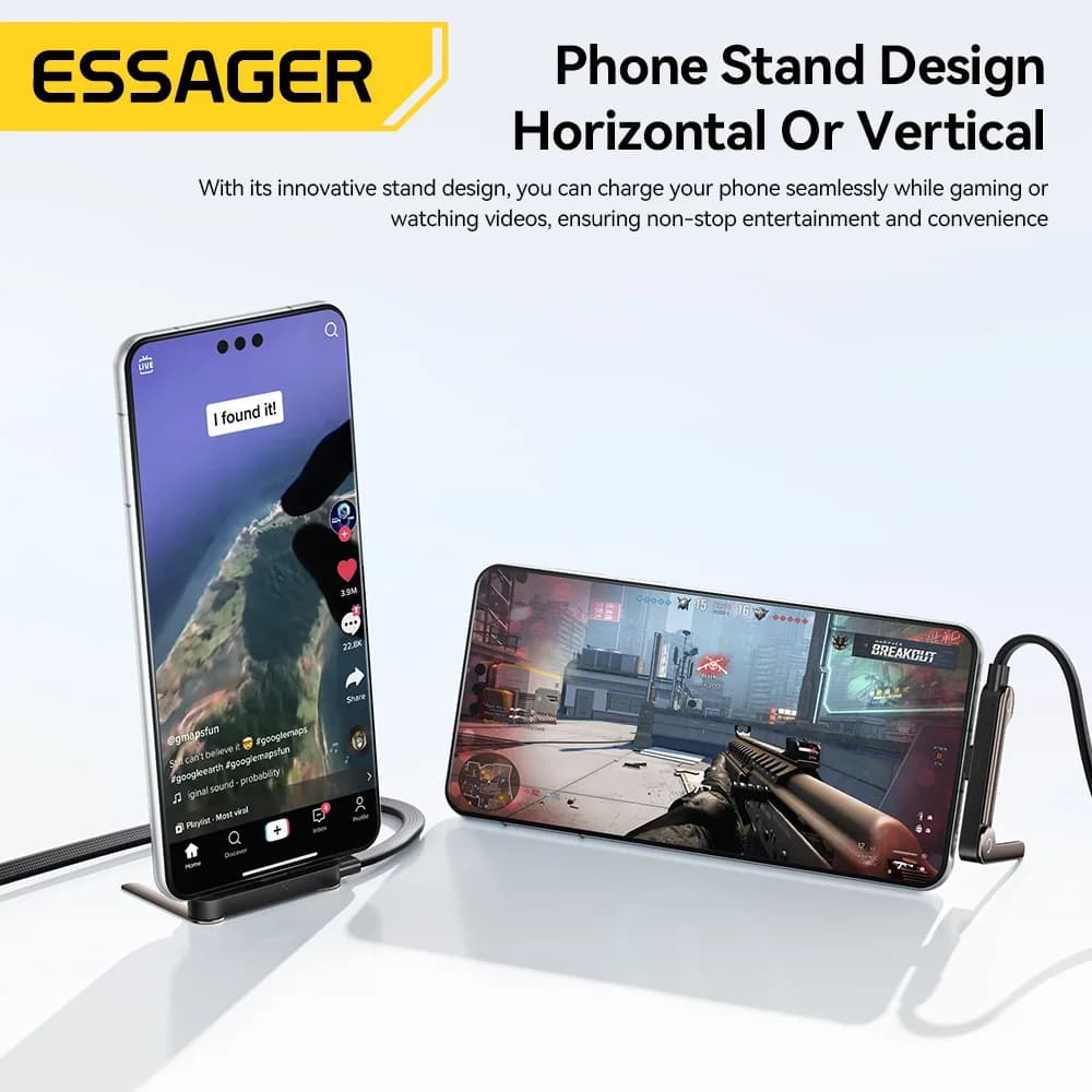 Αναδιπλούμενο καλώδιο USB Type-C 100W με βάση στήριξης τηλεφώνου