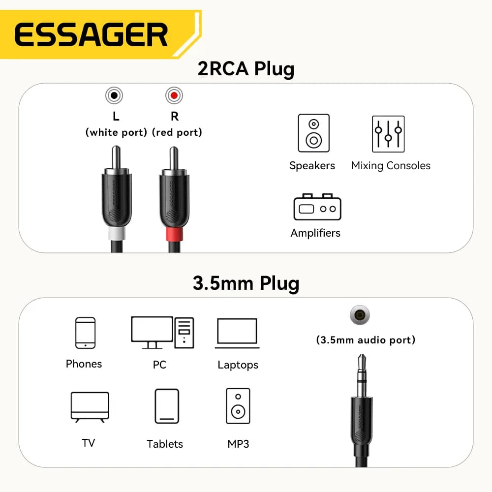 Καλώ Διακλάδωσης Ήχου 3.5mm σε Δύο RCA