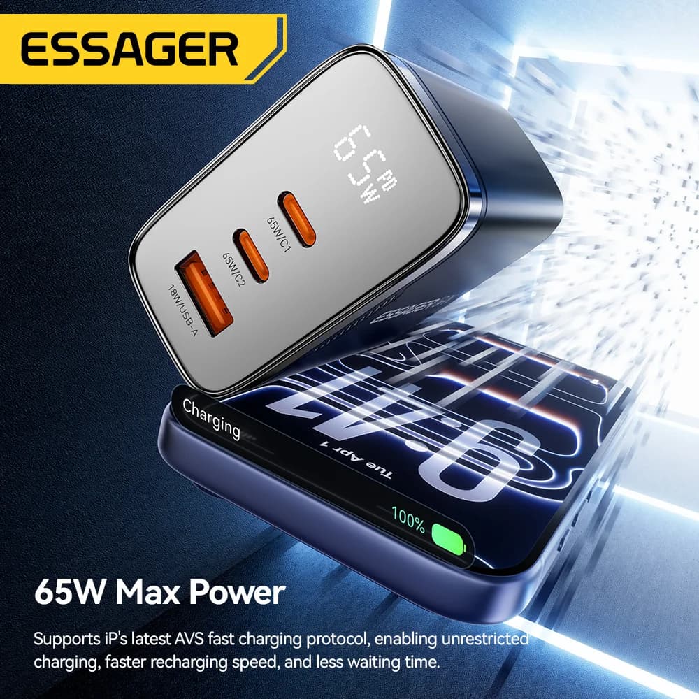 Φορτιστής USB-C GaN 65W με Ψηφιακή Οθόνη
